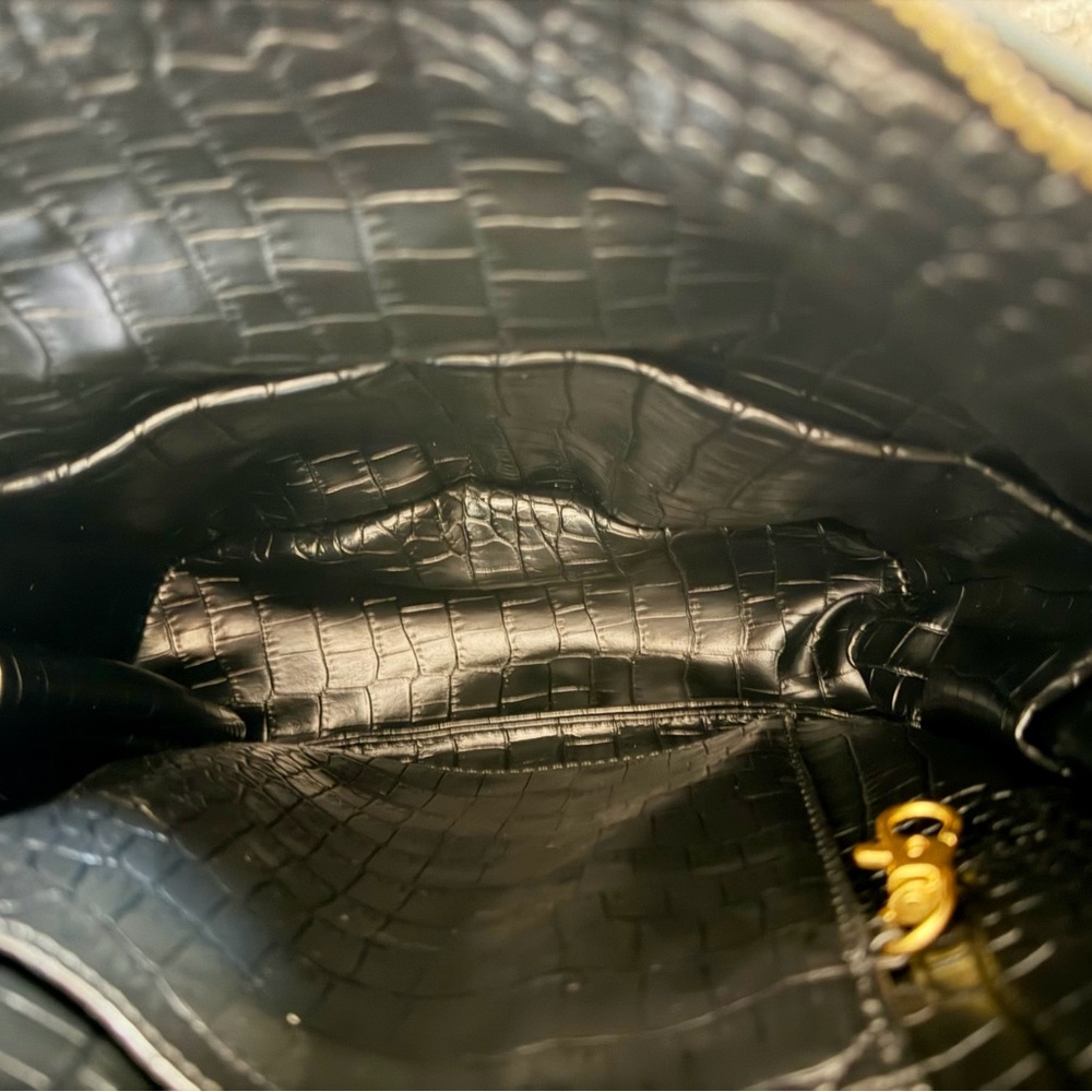 FAWN Black Croc-Embossed Backpack / Crossbody Bag with Gold Accents BNWT - Picture 3 of 11
